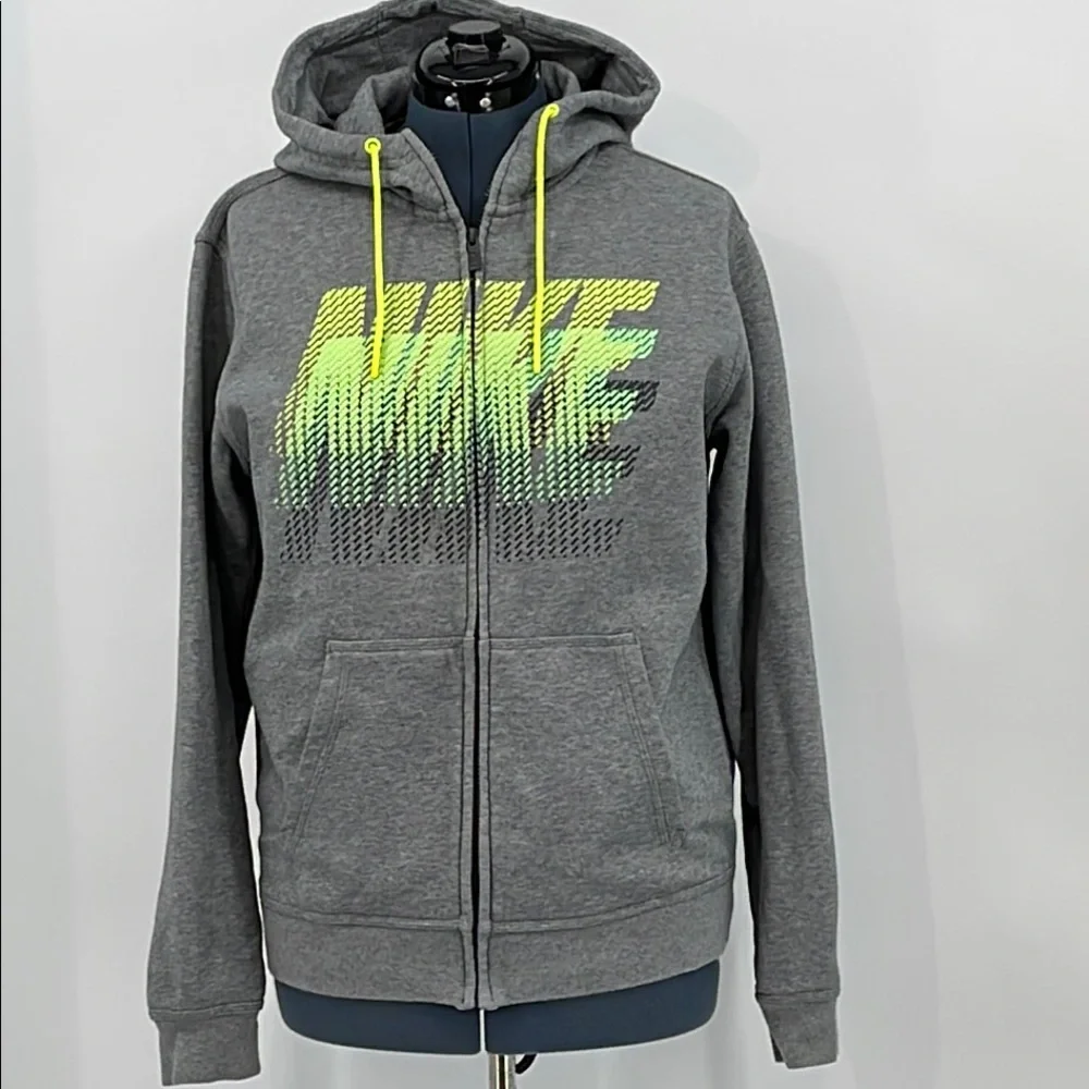 Nike Men’s Size L Gray Hoodie with Neon Yellow Accents
